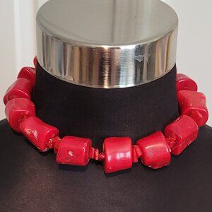 Vintage Bright Red Coral Chunk Southwestern Choker